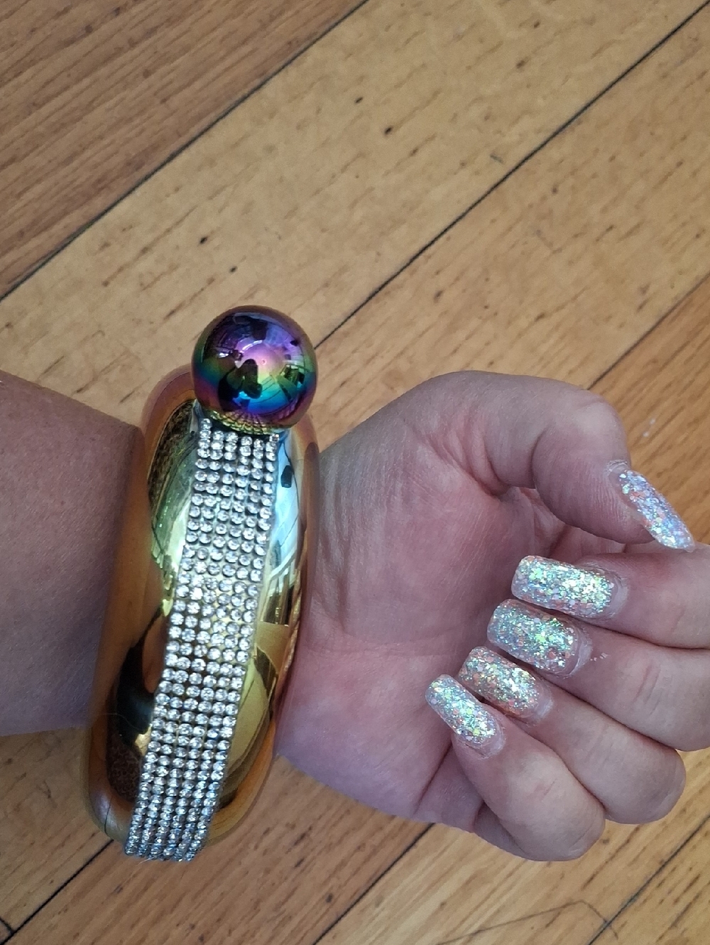 BRACELET FLASK Gold Multi-Color Accent Crystal Bangle Bracelet